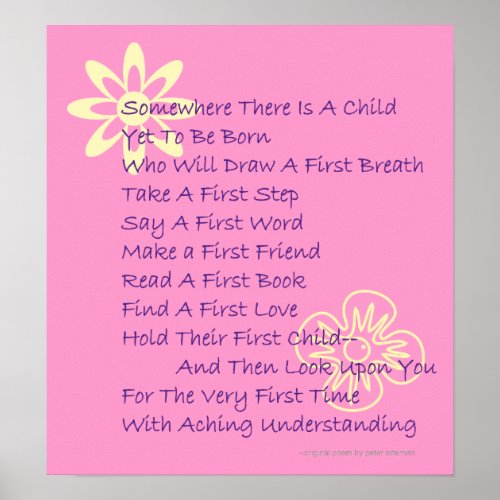 Poem For New Parents Keepsake Poster Hot Pink