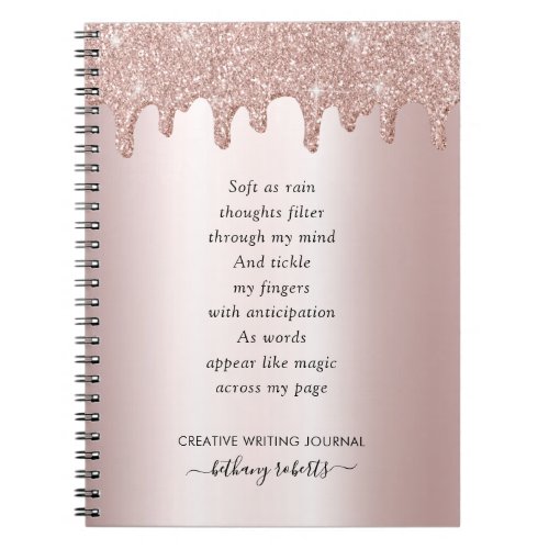 Poem for Writers Blush Metallic and Glitter Drips Notebook