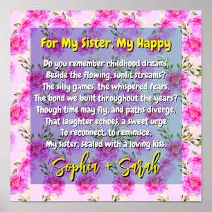 Poem Gift for My Sister & Pink Flowers   Memories Poster