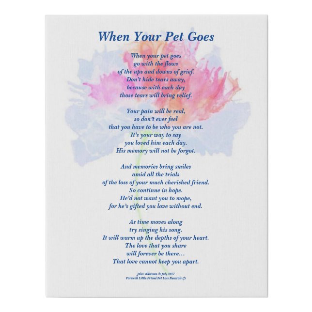 Poem: Male Pet Loss Sympathy FL Poster Faux Canvas (Front)