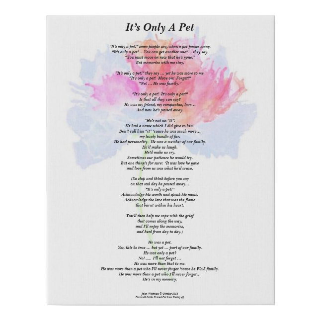 Poem: Male Pet Loss Sympathy FL Poster Faux Canvas (Front)
