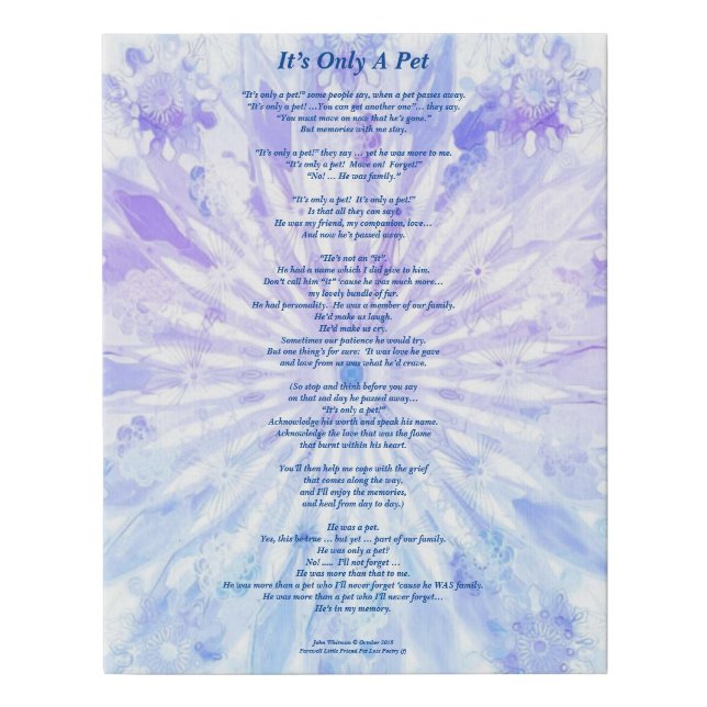 Poem: Male Pet Loss Sympathy PB Poster Faux Canvas (Front)
