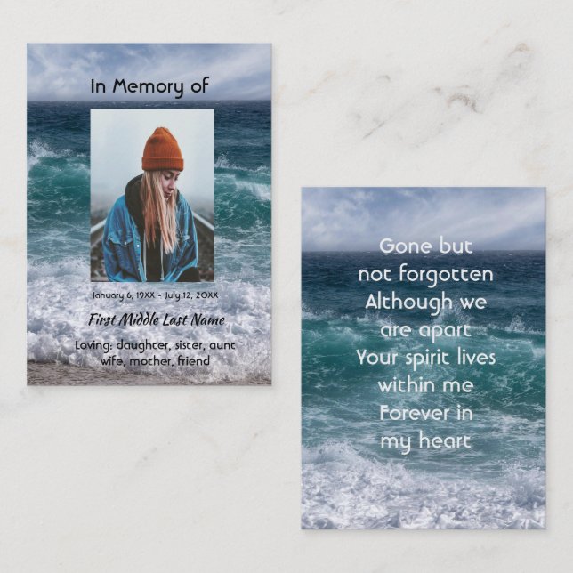  Poem Memorial Keepsake Ocean Sea Beach Business Card (Front/Back)