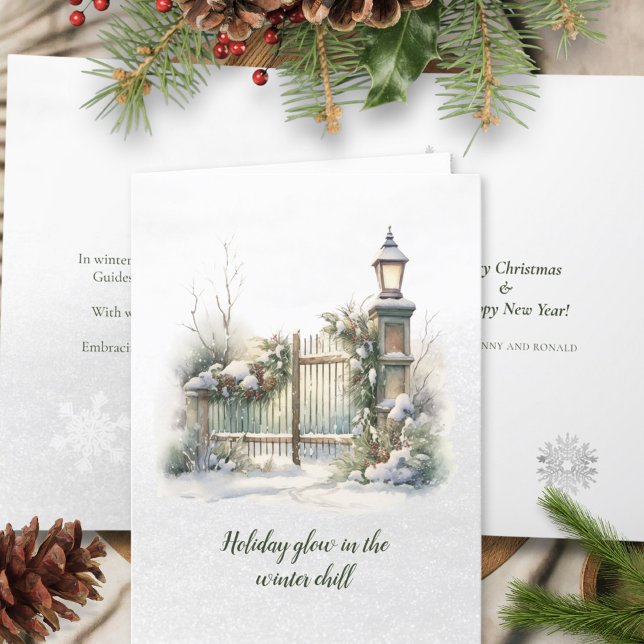 Poem Nordic Winter Green Red Snow Christmas Wreath Holiday Card (Creator Uploaded)