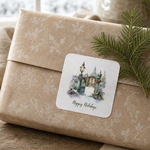 Poem Nordic Winter Green Red Snow Christmas Wreath Square Sticker