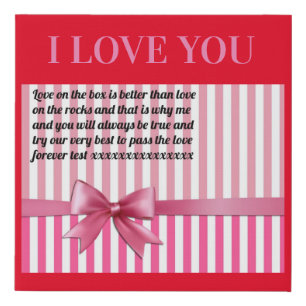 Poem on pink box with bow red background faux canvas print