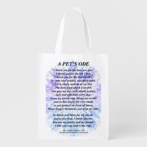 Poem Pet Tribute To Owner Reusable Grocery Bag Grocery Bag