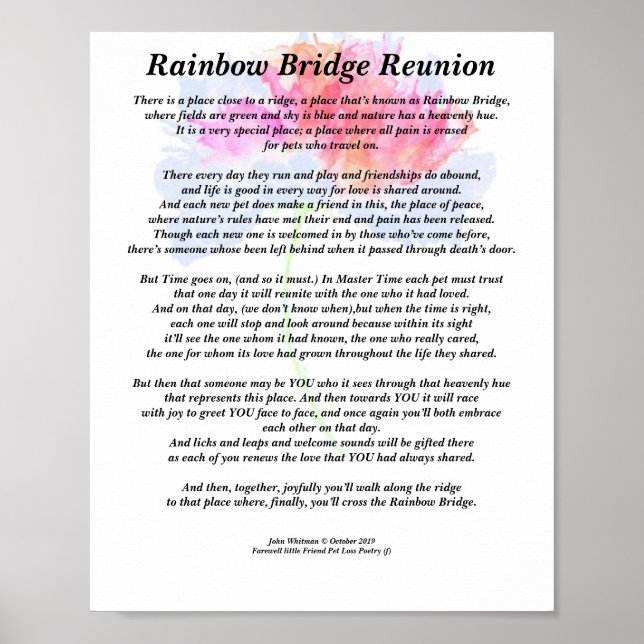 Poem: Rainbow Bridge Reunion, FL, Matte Poster (Front)
