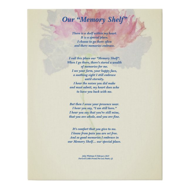 Poem: Special Memories Of A Pet, Faux Canvas FLS (Front)