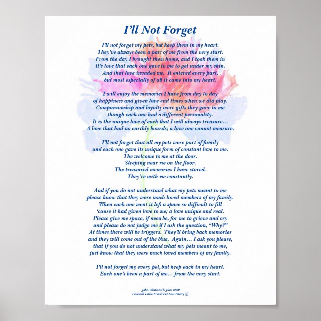 Poem: Special Memories of Pets, FL Poster (Matte) (Front)