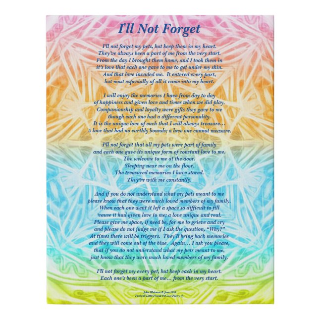 Poem: Special Memories Of Pets, POBY Poster Faux Faux Canvas Print (Front)