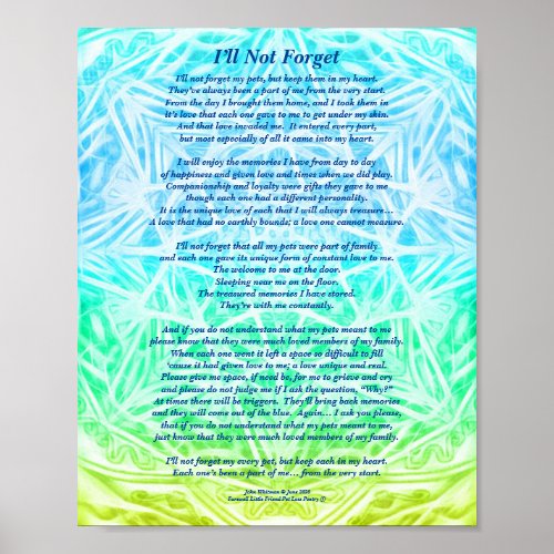 Poem Special Memories Of Pets YGB Poster Matte