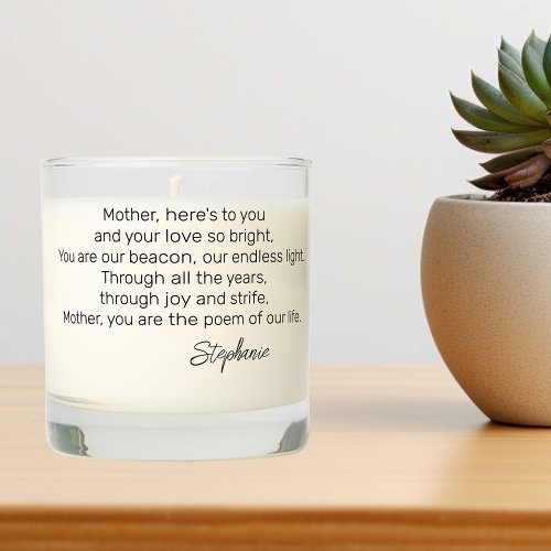 Poem to a Mom Mother Personalized Gift  Scented Candle