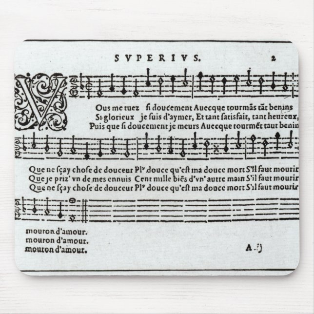 Poem to music by Jean Antoine de Baif Mouse Pad (Front)