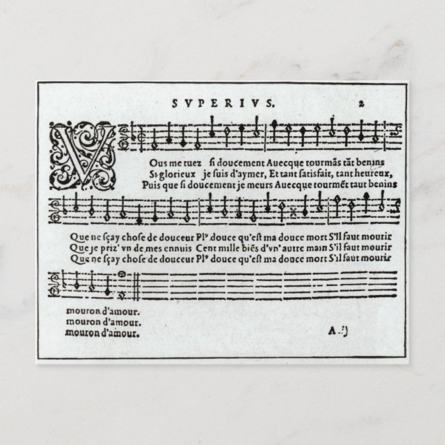 Poem to music by Jean Antoine de Baif Postcard (Front)