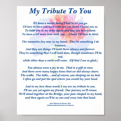 Poem Tribute to a Deceased Pet FL Poster Matte