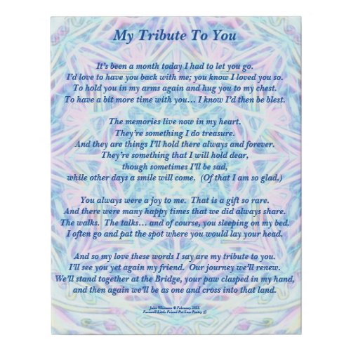 Poem Tribute to a Deceased Pet PBP Poster  Faux Canvas Print