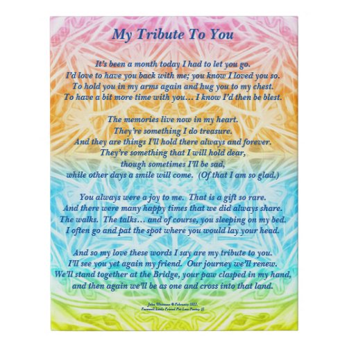 Poem Tribute to a Deceased Pet POBY Poster Faux Canvas Print