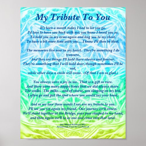 Poem Tribute to a Deceased Pet YGB Poster Matte