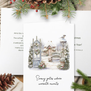 Poem Watercolor Scandi Winter Christmas Wreath Holiday Card