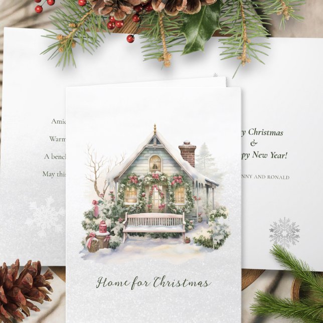 Poem Winter Scene Snowflakes Greenery Christmas Holiday Card (Creator Uploaded)