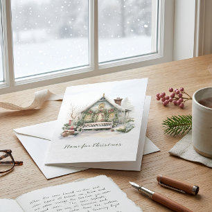Poem Winter Scene Snowflakes Greenery Christmas Holiday Card