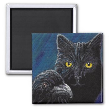 Poe's Cat & Raven Magnet by GailRagsdaleArt at Zazzle