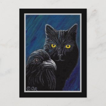 Poe's Cat & Raven Postcard by GailRagsdaleArt at Zazzle