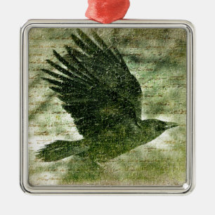 Poe's Grunge Raven Metal Ornament