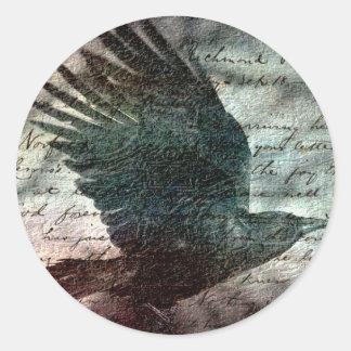 Poe's Grunge Raven With Colorful Background Classic Round Sticker