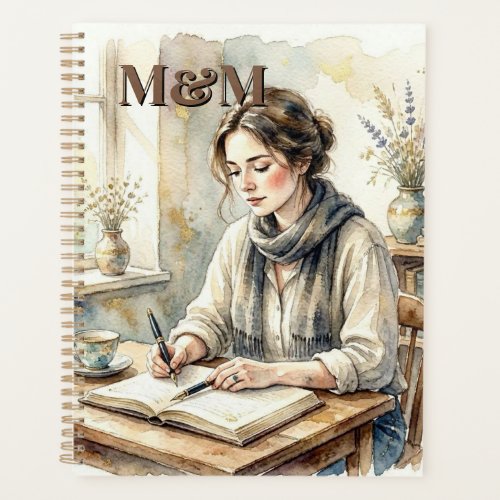 Poet Aesthetic, Monogram Watercolor Whimsical Gold Planner