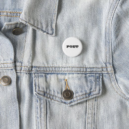 Poet badge black on white button