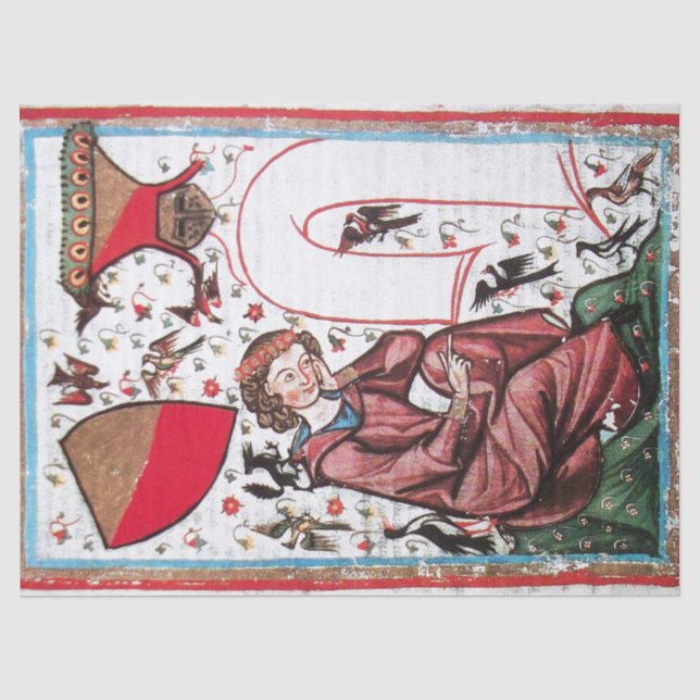 POET IN THE GARDEN OF BIRDS Medieval Miniature Tissue Paper (Front)