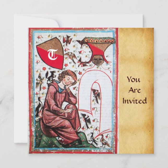 POET IN THE GARDEN OF BIRDS  MONOGRAM INVITATION (Front)