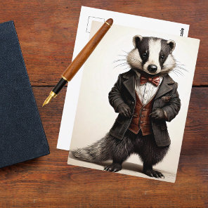Poetcore Dark Academia Badger | Vintage Snail Mail Postcard