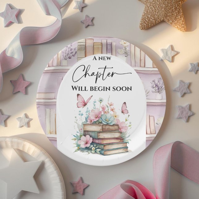 Poetcore New Chapter Pink Girl Book Baby Shower Paper Plates (Creator Uploaded)