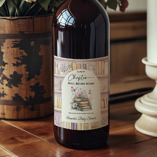 Poetcore New Chapter Pink Girl Book Baby Shower Wine Label