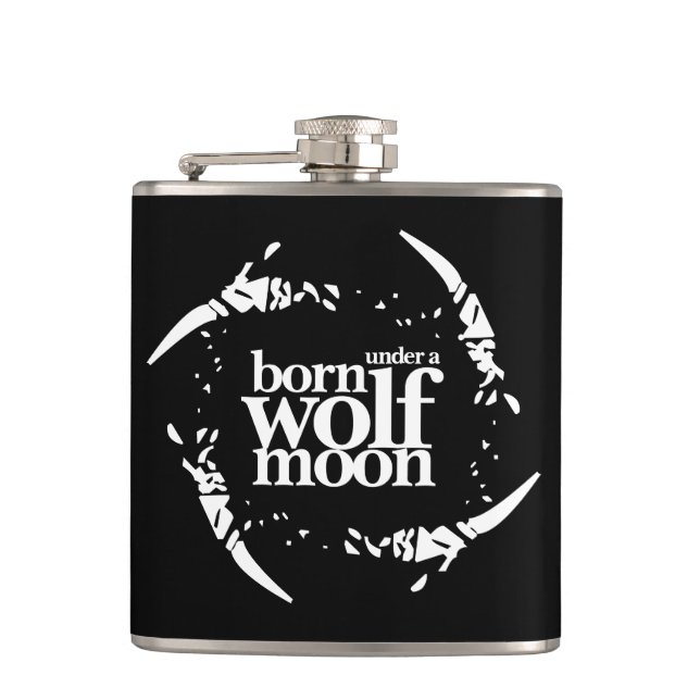 Poetic Born Under a Wolf Moon Claws Flask (Front)