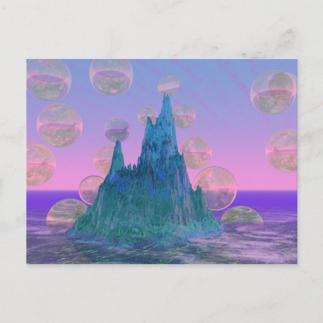 Poetic Mountain, Abstract Magic Teal Pink Postcard (Front)