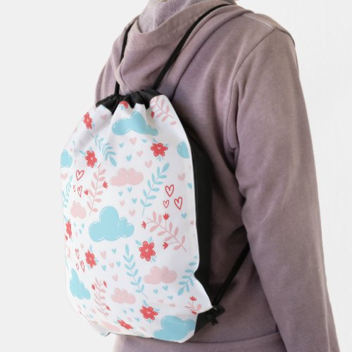 poetic patterns clouds and flowers drawstring bag