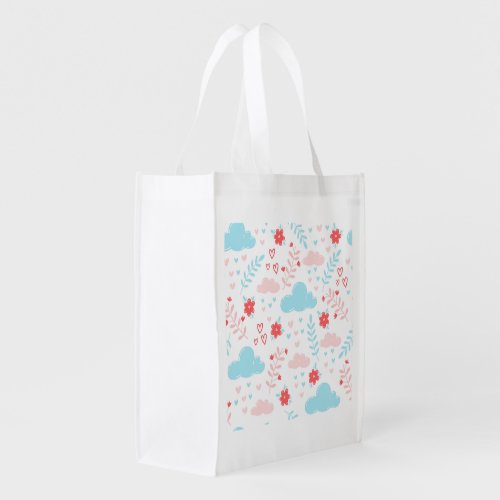poetic patterns clouds and flowers grocery bag