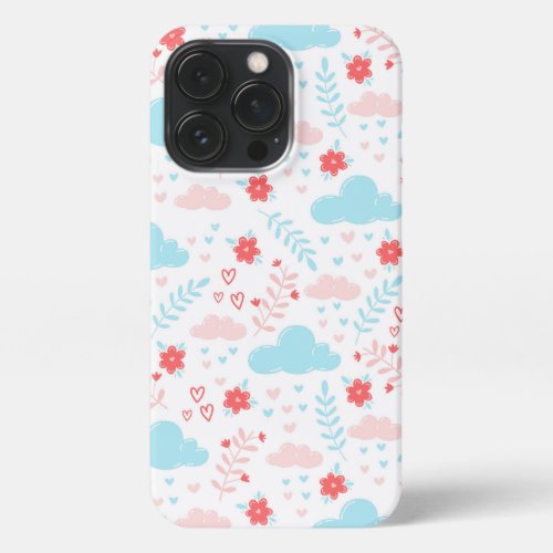 poetic patterns clouds and flowers iPhone 13 pro case