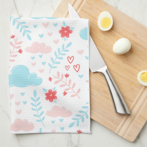 poetic patterns clouds and flowers kitchen towel