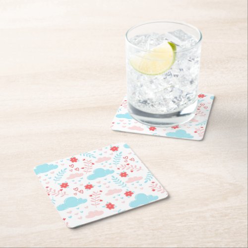 poetic patterns clouds and flowers square paper coaster