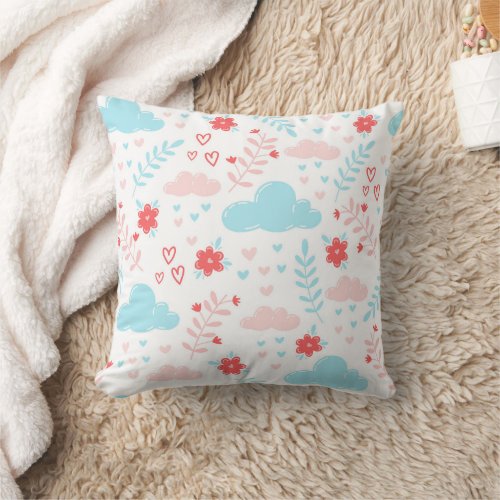 poetic patterns clouds and flowers throw pillow