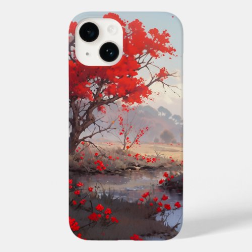 Poetic Red Flowers Blossom in Fall Case_Mate iPhone 14 Case