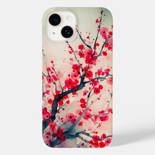 Poetic Red Plum Blossom Branch Watercolor Case_Mate iPhone 14 Case