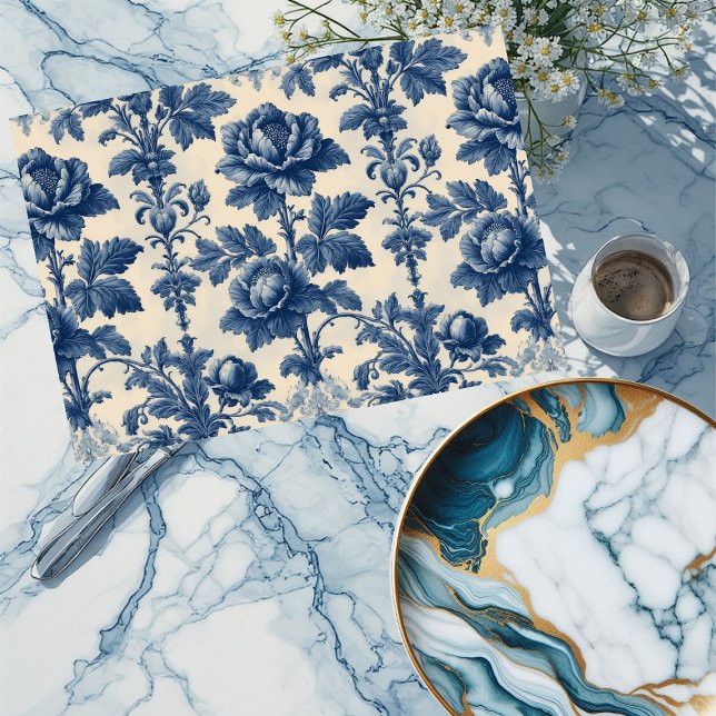 Poetic Roses French Toile Floral Blue Historic  Tissue Paper (Poetic Roses French Toile Floral Blue Historic Tissue Paper)