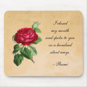 Poetic Rumi Quote Typography with Vintage Red Rose Mouse Pad