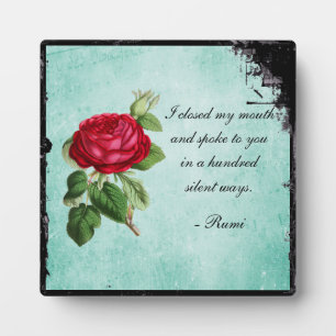 Poetic Rumi Quote Typography with Vintage Red Rose Plaque